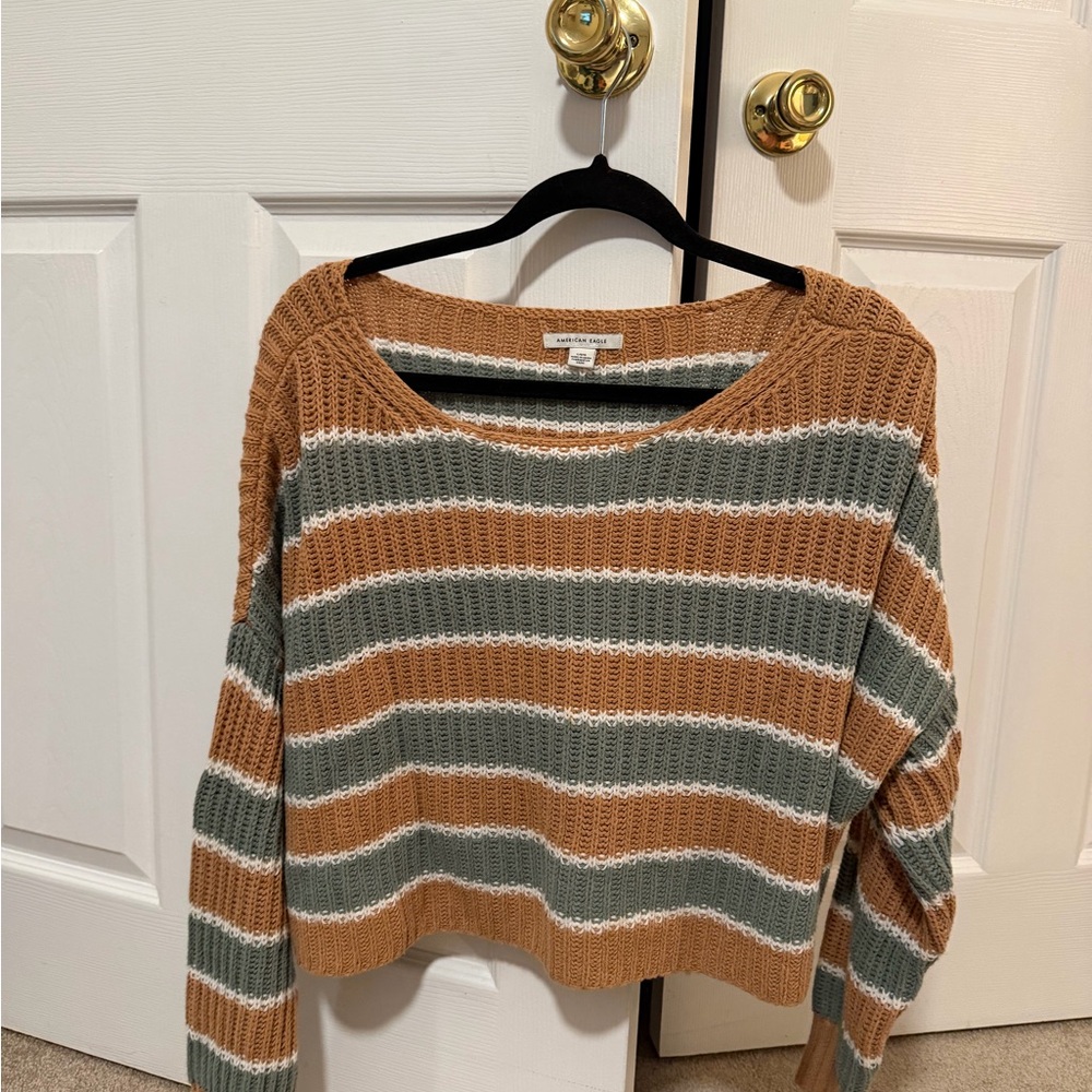 Aerie Striped Crew Crop Sweater